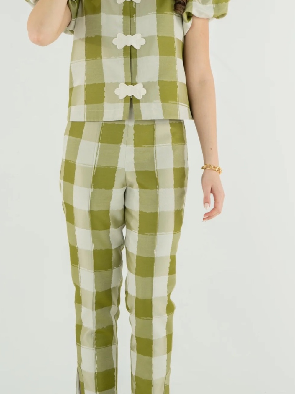 NEW EMILY MCCARTHY high waisted slim pants in gingham